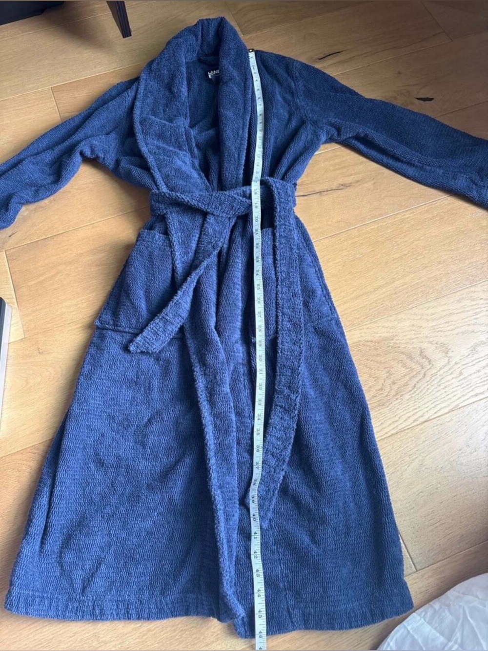 Lands' End Navy Blue Turkish Terry Cloth Robe Size S 100% Cotton